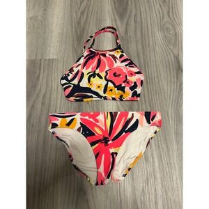 Aerie Womens High Neck Floral Bikini Set swim Blend Small Medium Pink Multicolor